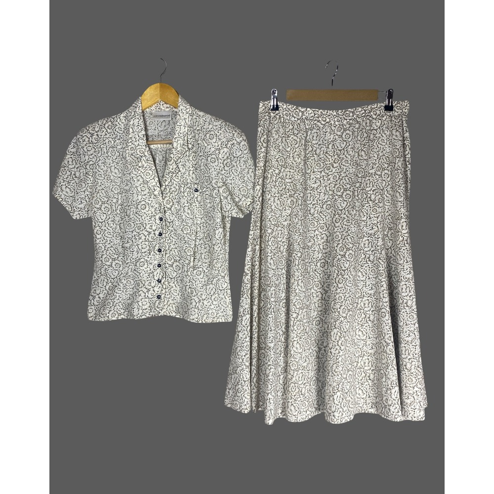 Liz Claiborne Collection Vintage Floral Skirt Set Cream Black 2 Piece Size 6 - Picture 4 of 13